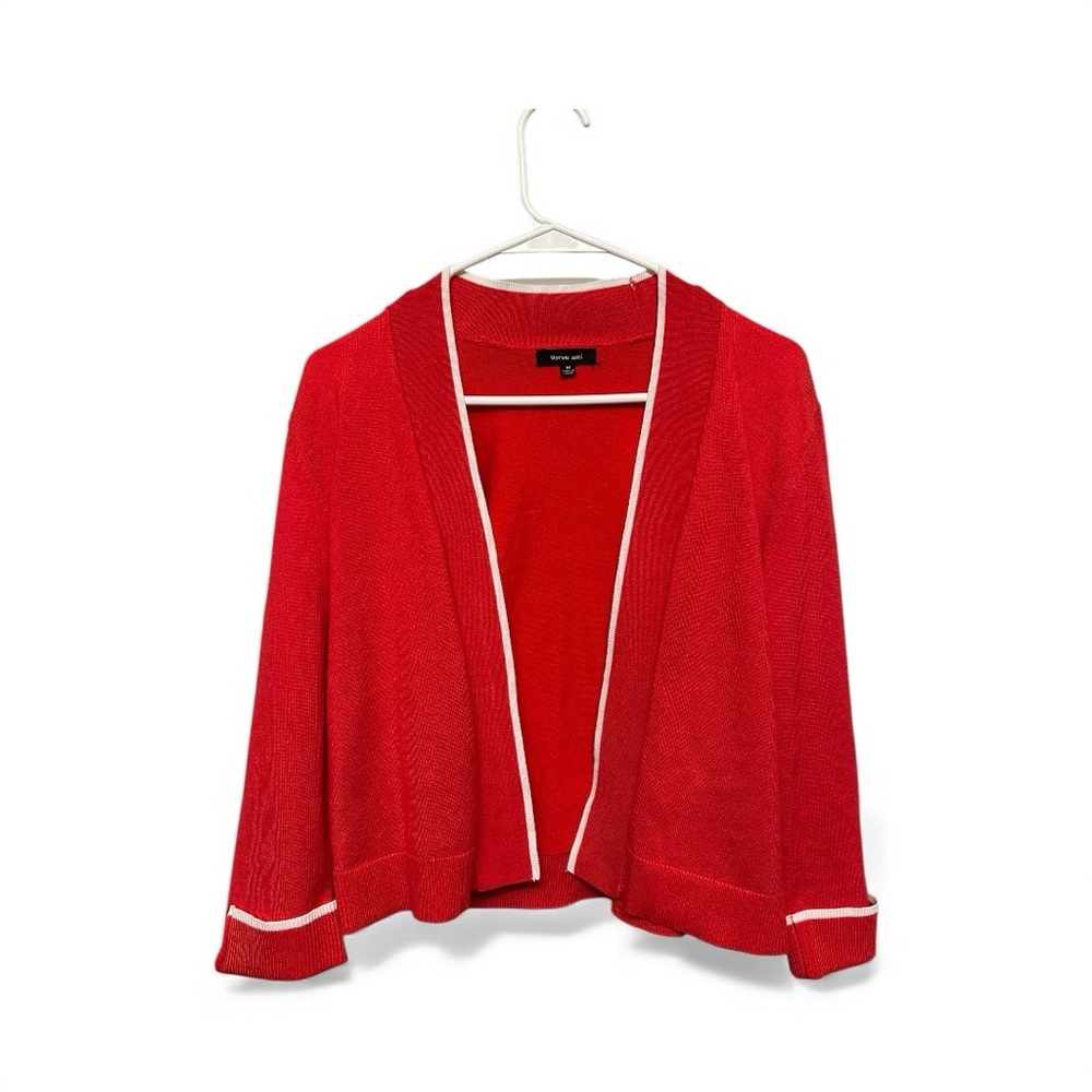 Verve Ami Tomato Red & White Detailing Open Cardigan Size Medium